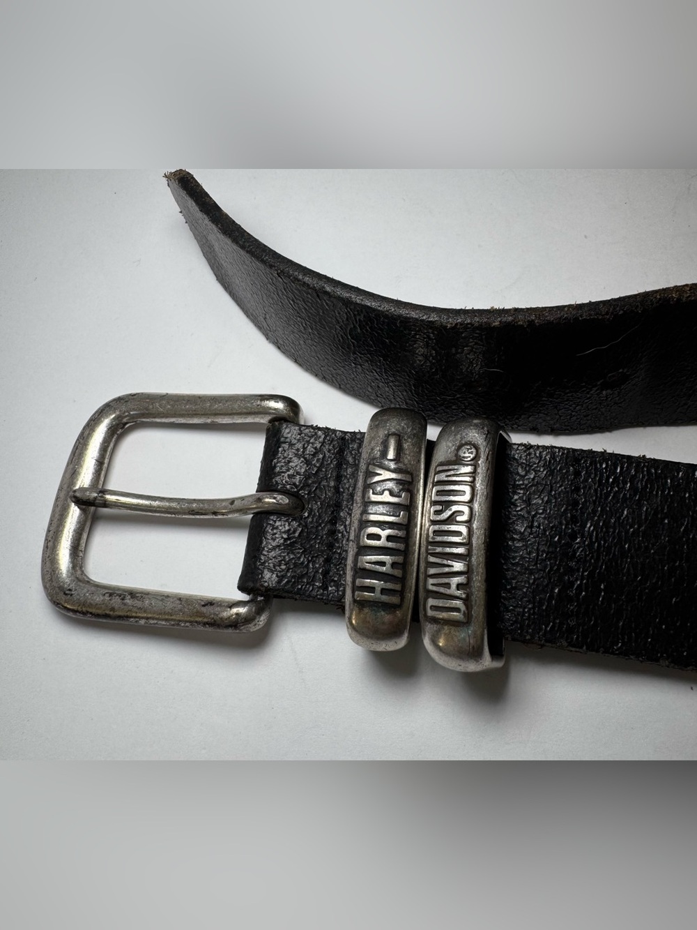 VTG Harley Davidson Leather Belt Size 38 Black Silver Dual Keepers Made In USA